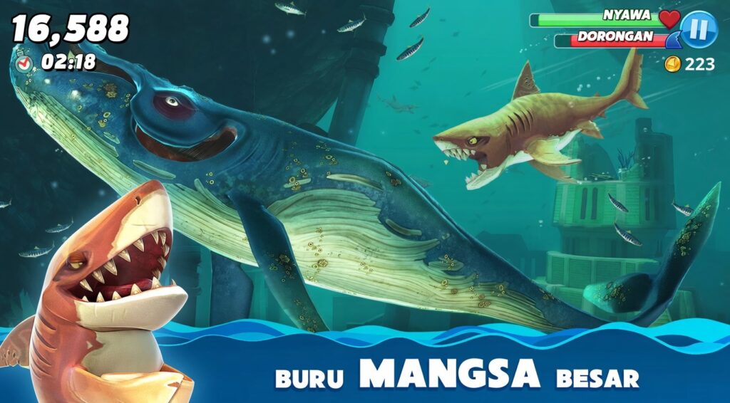 Download Hungry Shark World MOD APK 7.6.6 (Uang & Permata Tanpa Batas) Upgrade dan Evolusi Hiu