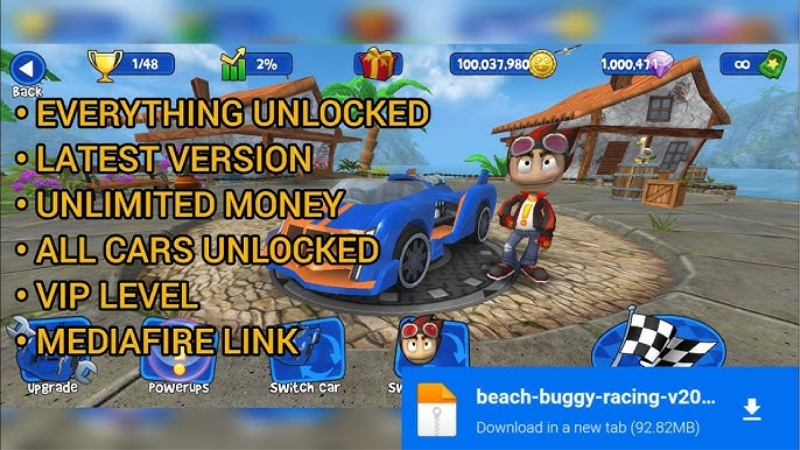 Beach Buggy Racing MOD APK (Uang Tak Terbatas, No Ads) v2025.09.22 Fitur Utama Beach Buggy Racing MOD APK di GETMODSAPK
